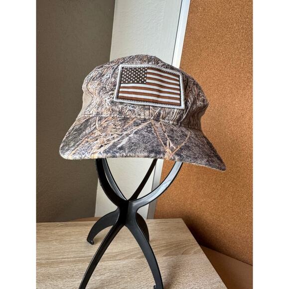 Magellan Outdoors Camo Trucker Hat with American Flag Patch - Picture 3 of 7